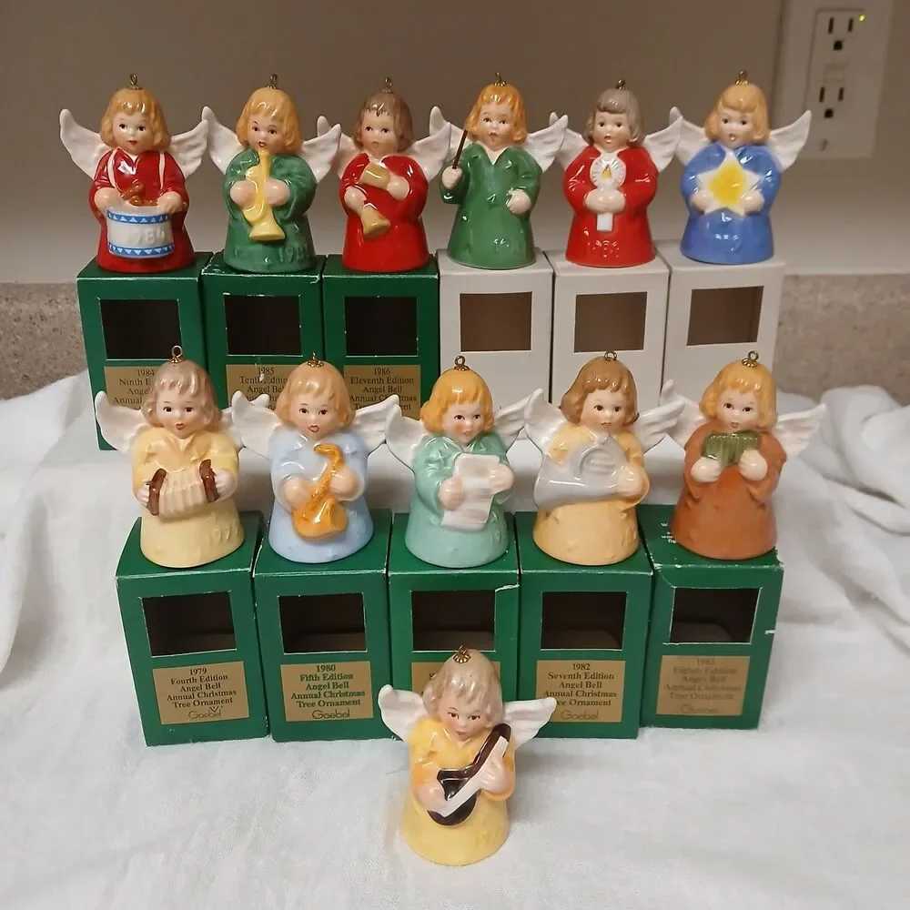 Lot Of 12 Vtg Goebel Angel Bell Ornaments  1979-1989 W/Box Plus 1977 No Box